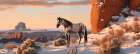 Panoramic of horse standing in desert snow Art Print